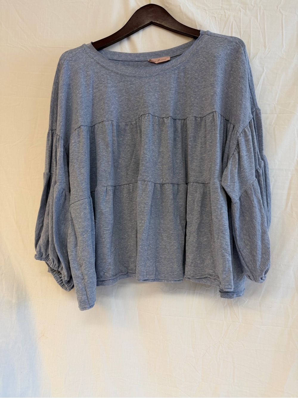 Ces Femme Light Blue Tiered Balloon-Sleeve Top